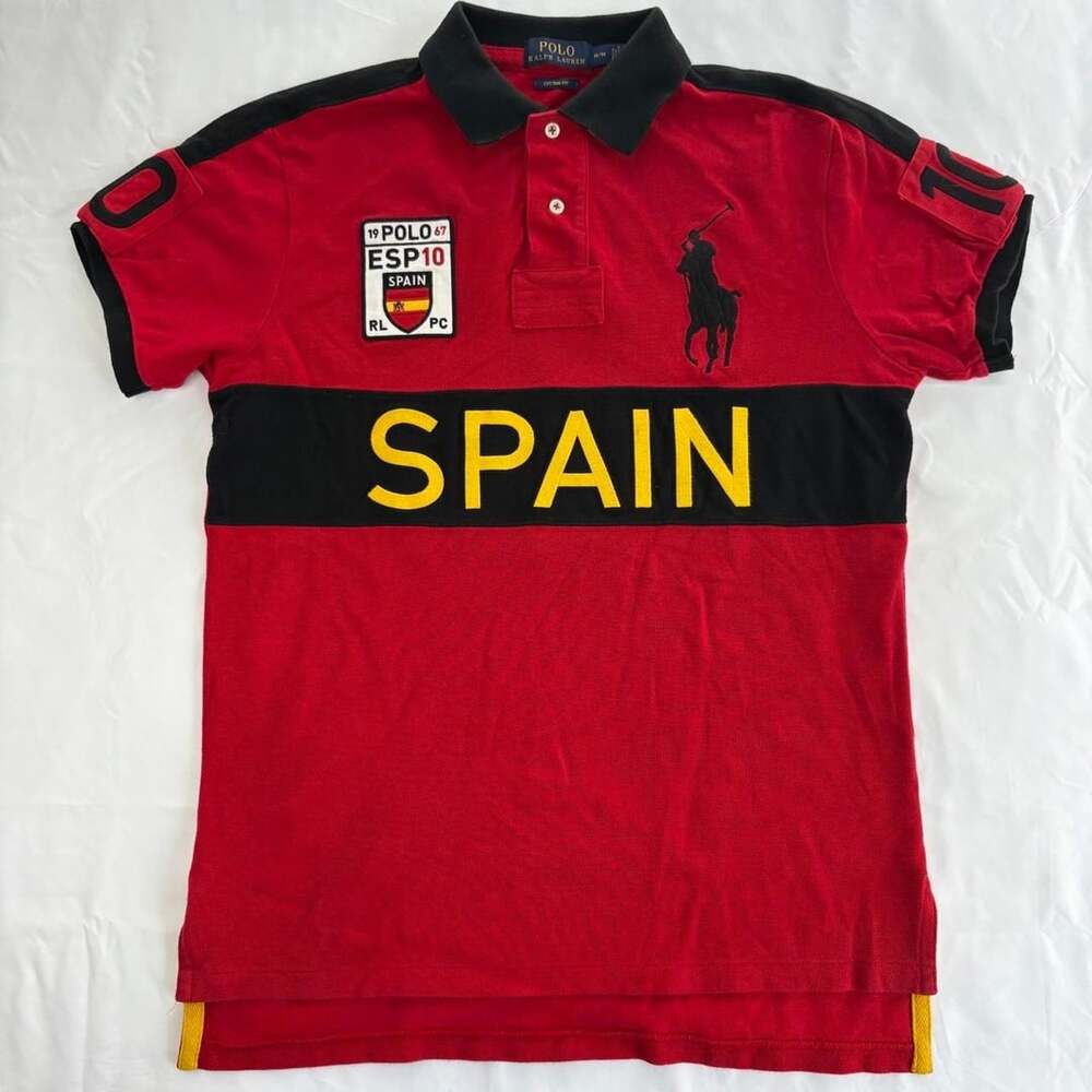 Polo Ralph Lauren Spain 10 Custom Fit Polo Shirt Red Black Medium
